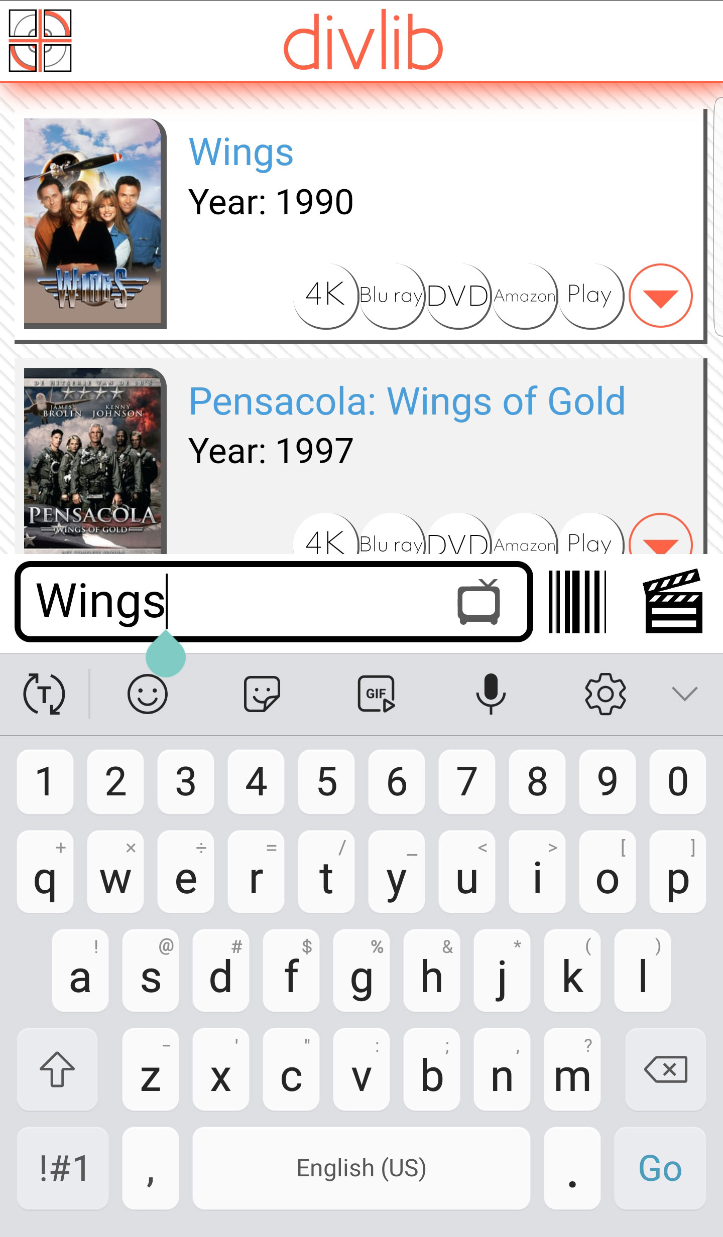 This is a full size screen shot of the divlib app.